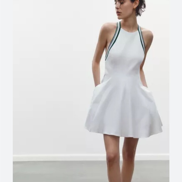 Zara Dresses & Skirts - Zara White Mini Dress with Green-Striped Halter